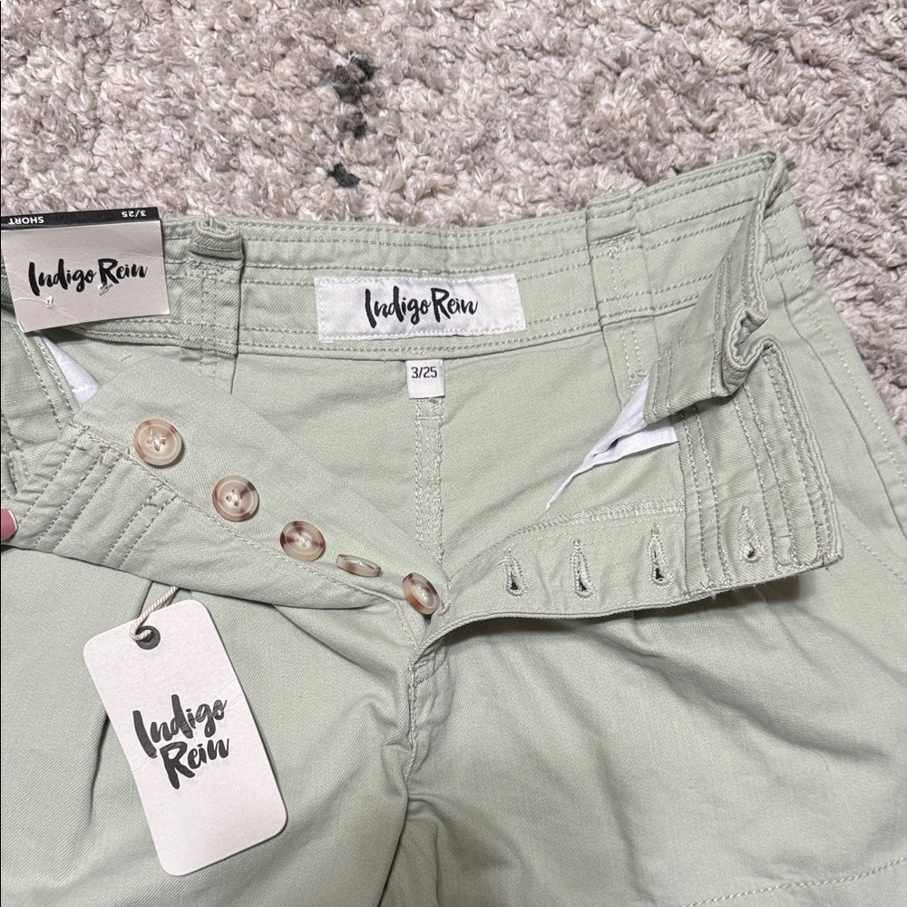 SHORTS of Indigo Rein Women's Light Green and High Waist Shorts - Picture 3 of 10